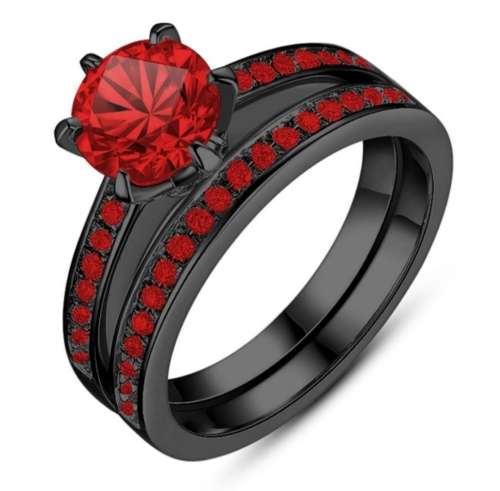 Red Garnet Wedding Ring Set